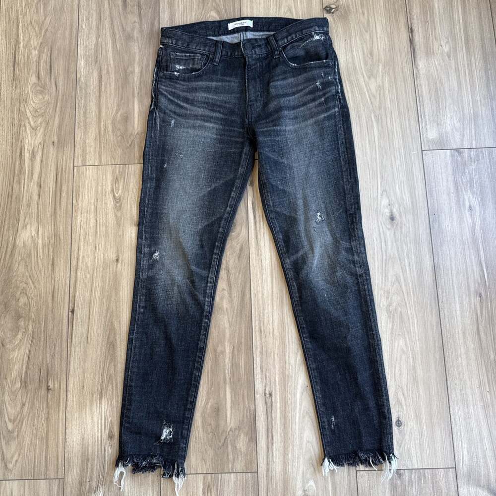 MOUSSY VINTAGE Howa Black Jeans Womens SZ 27 Distressed Raw Hem Tapered Leg